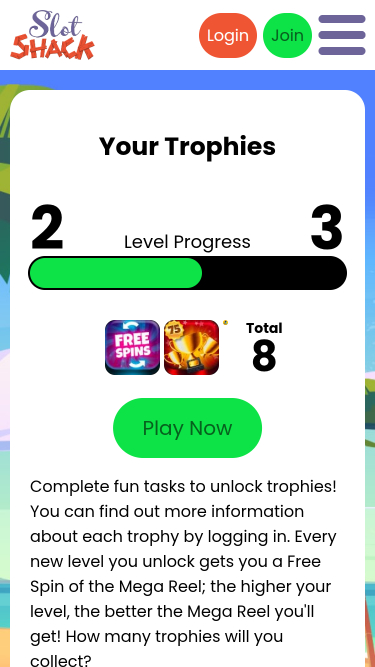 Trofei mobile di Slot Shack Casino