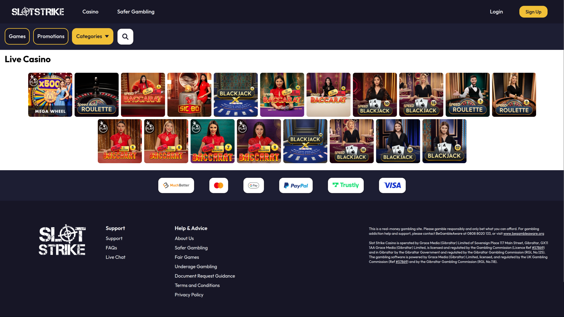 SlotStrike Casino Desktop-Live-Dealer