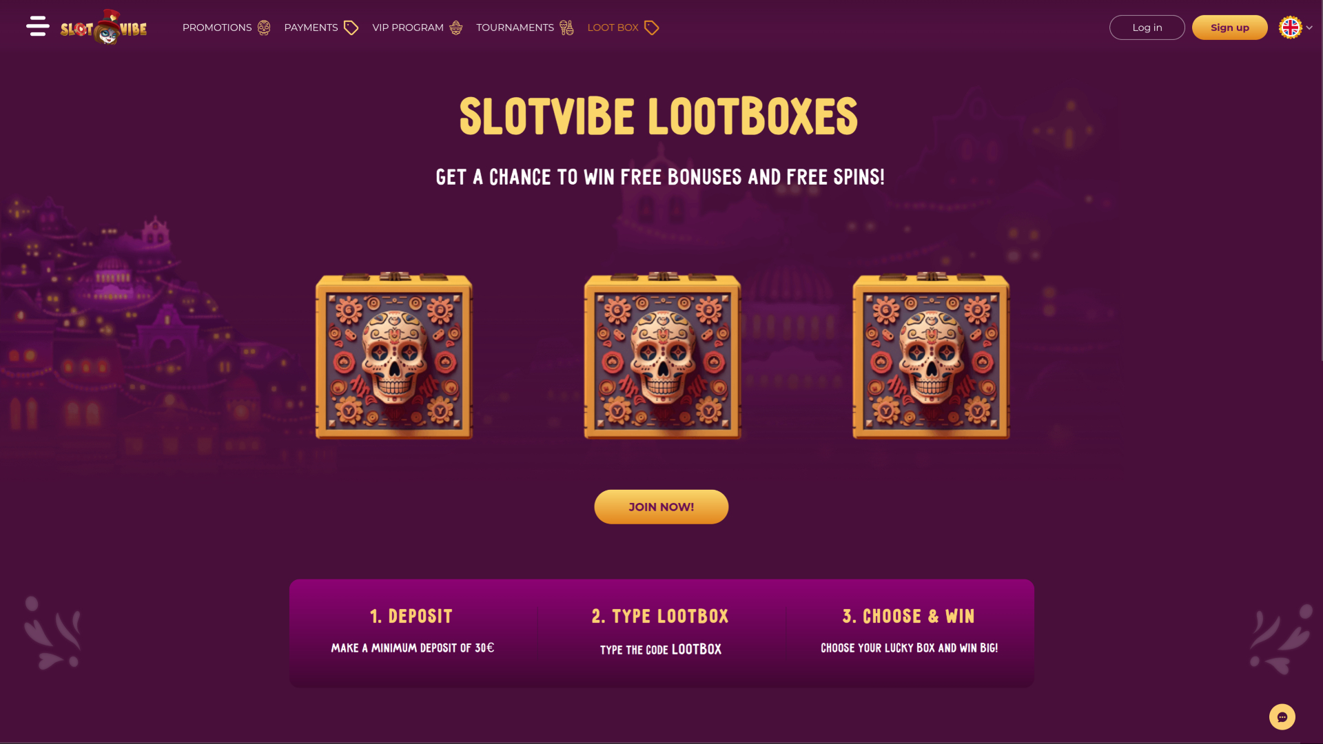 Boîte à butin de SlotVibe Casino sur ordinateur