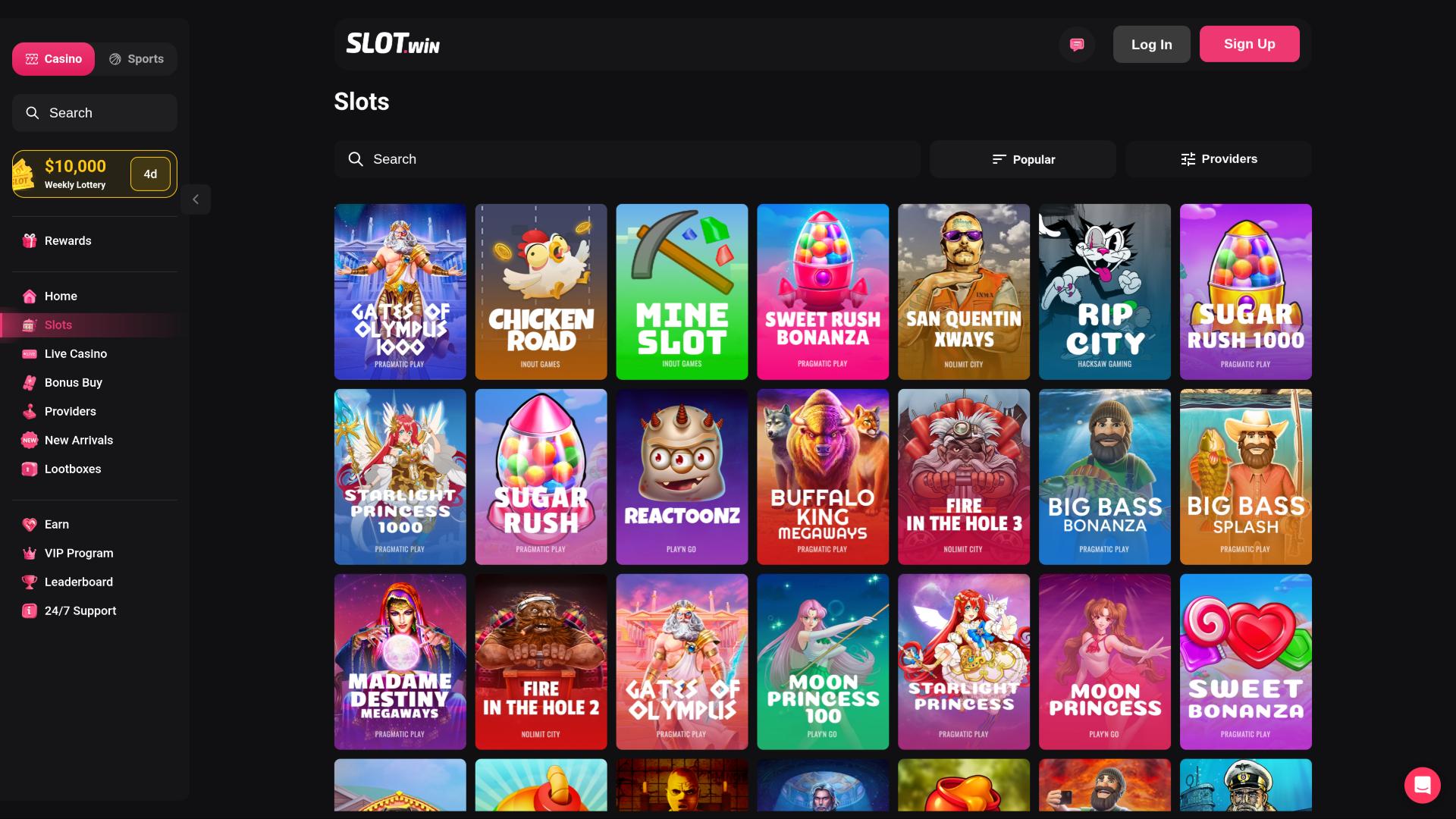 Page des jeux de casino Slot.Win