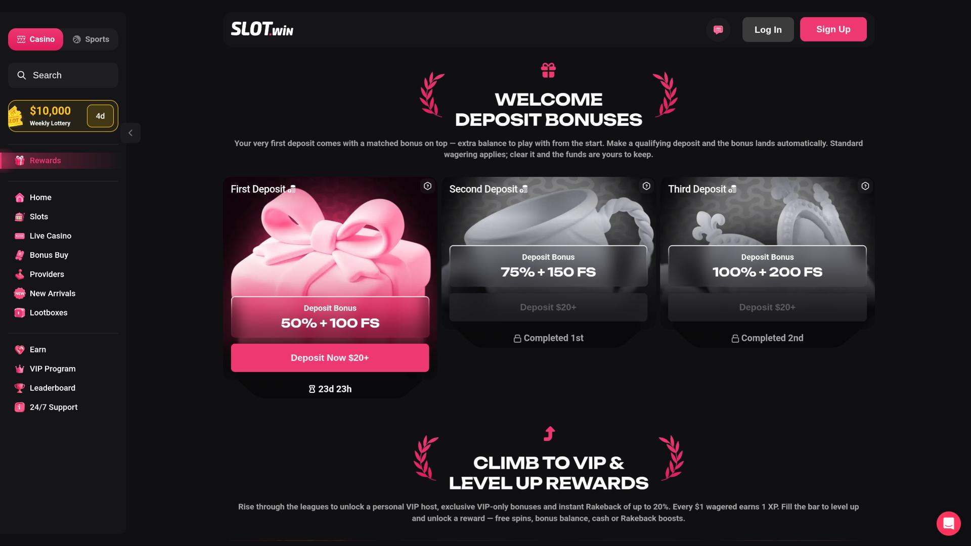 Page des promotions du casino Slot.Win