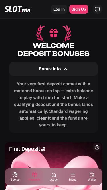Page mobile des promotions du casino Slot.Win