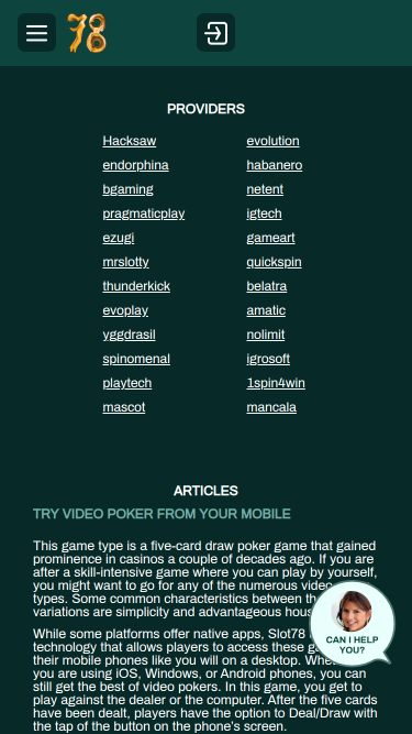 Desarrolladores de juegos móviles de Slot78 Casino