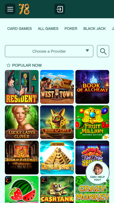 Página de inicio móvil de Slot78 Casino