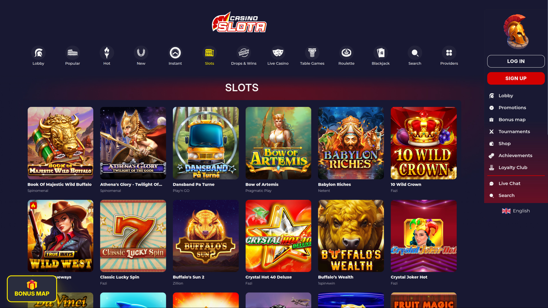 Jeux sur bureau de Slota Casino