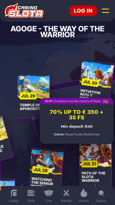 Carte des bonus mobile de Slota Casino
