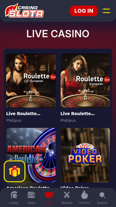 Croupier en direct mobile de Slota Casino
