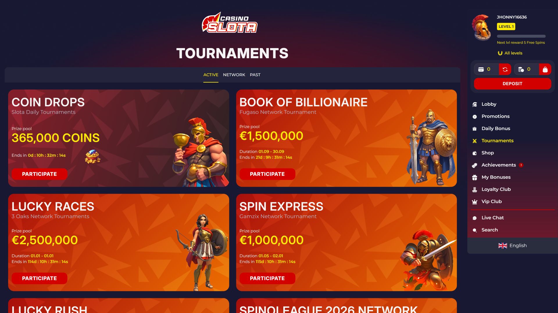 Slota Casino Desktop Tournaments