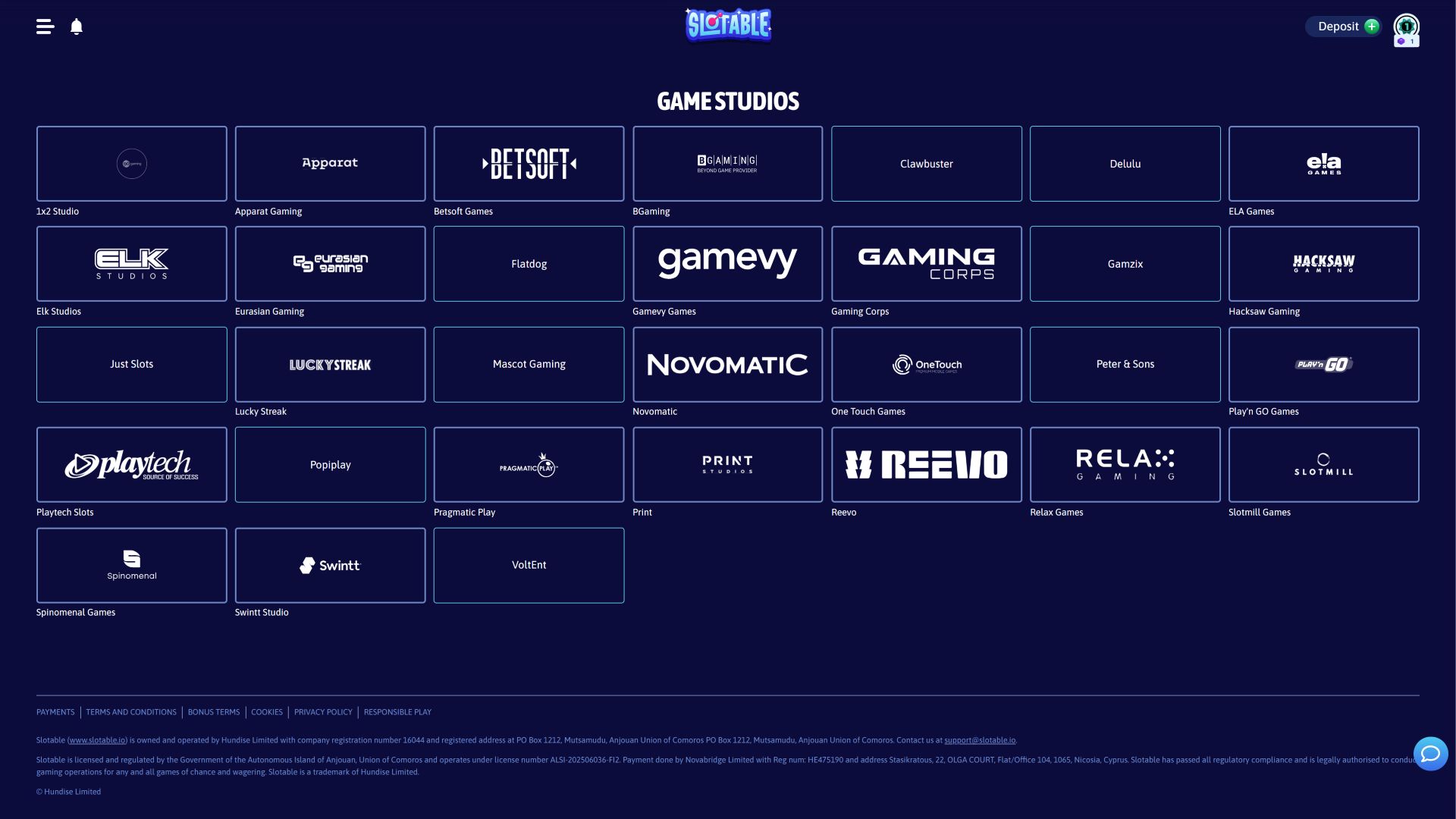 Desenvolvedores de jogos de cassino para desktop da Slotable Casino