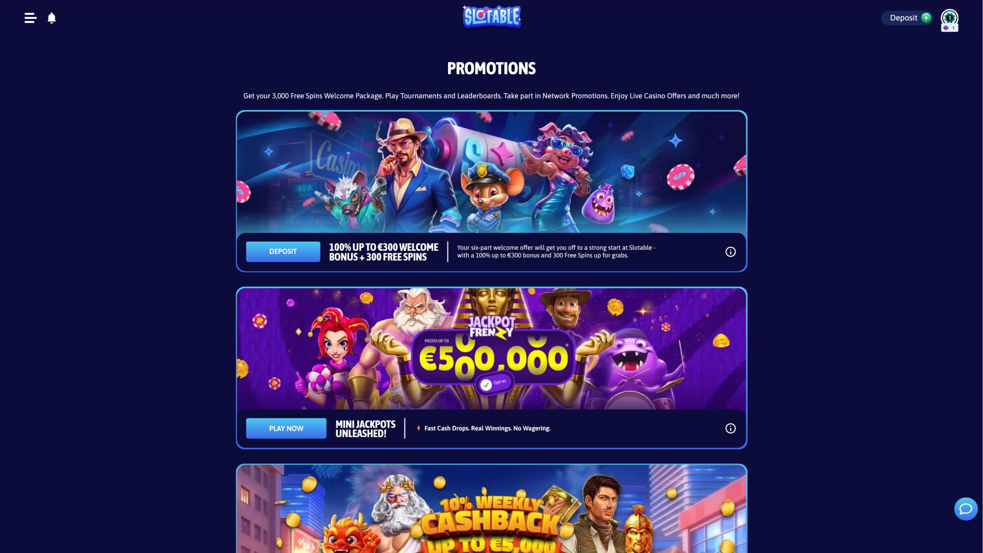Promoções do Slotable Casino para computador