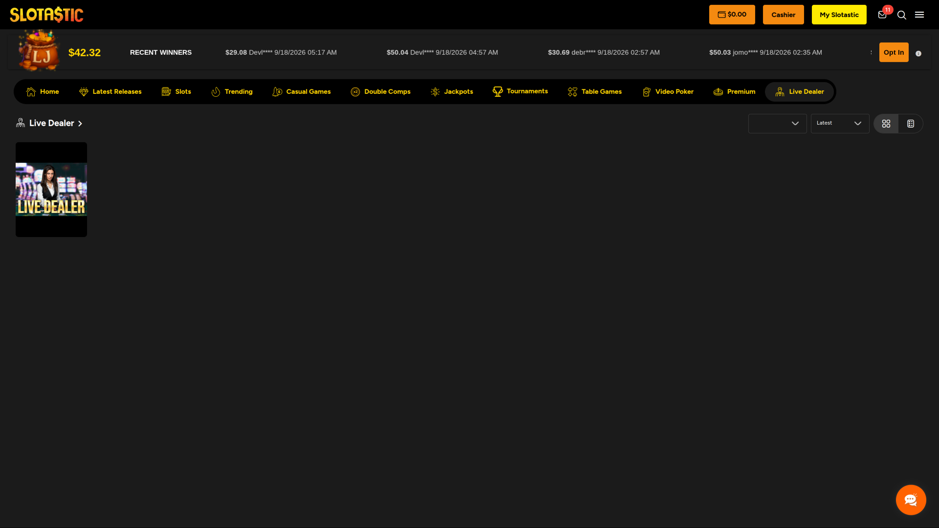 Croupier dal vivo su desktop di Slotastic Casino