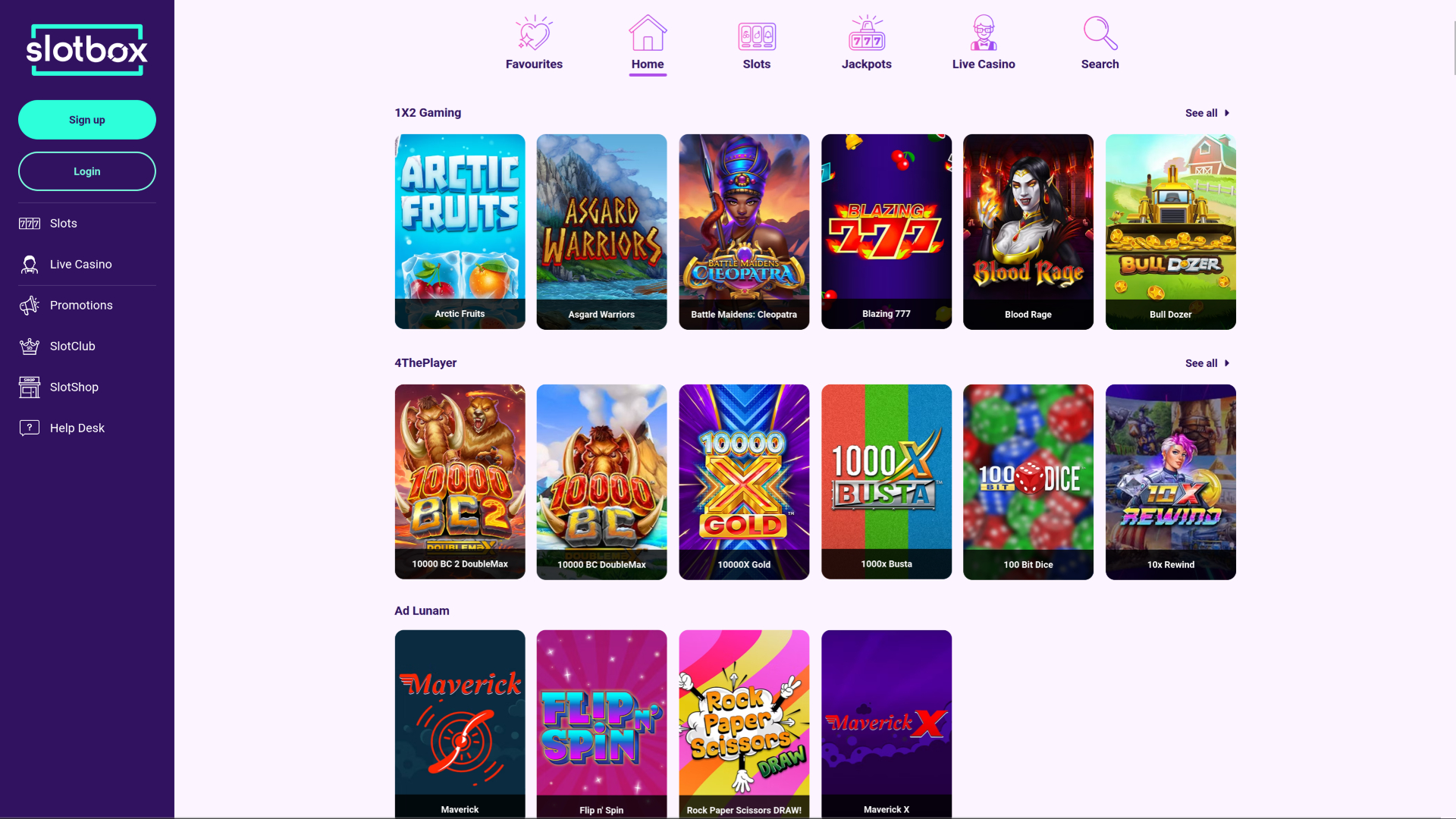 Développeurs de jeux de bureau de Slotbox Casino