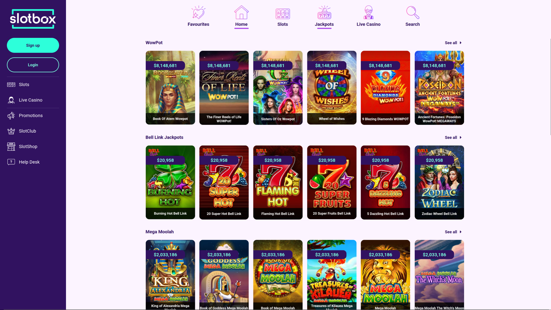 Jackpot de bureau de Slotbox Casino