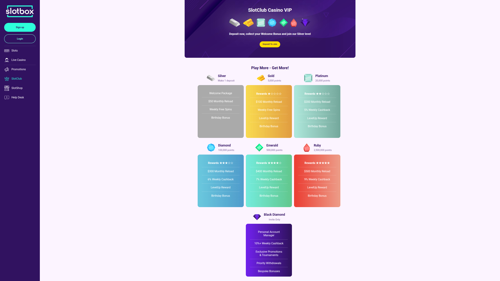 Programma VIP desktop di Slotbox Casino