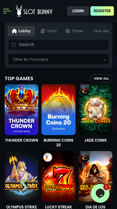Homepage of SlotBunny Casino for Mobile