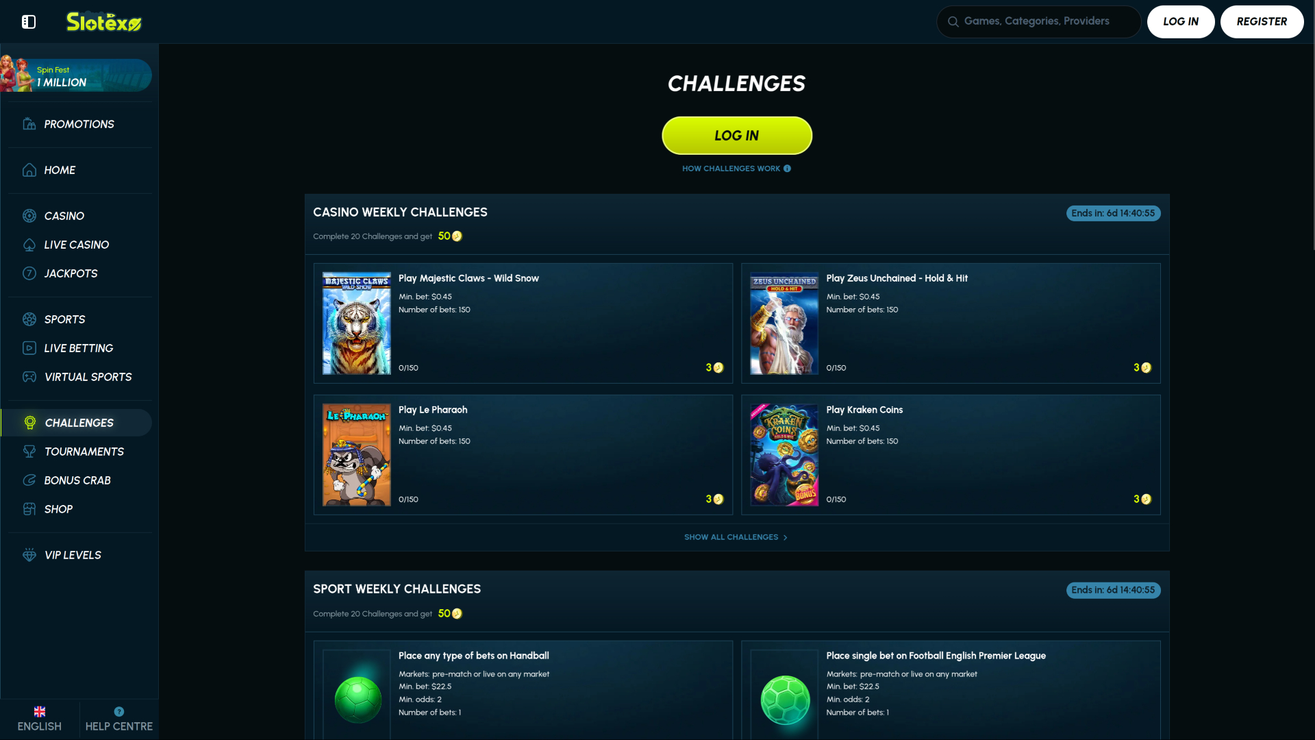 Desafíos de escritorio de Slotexo Casino