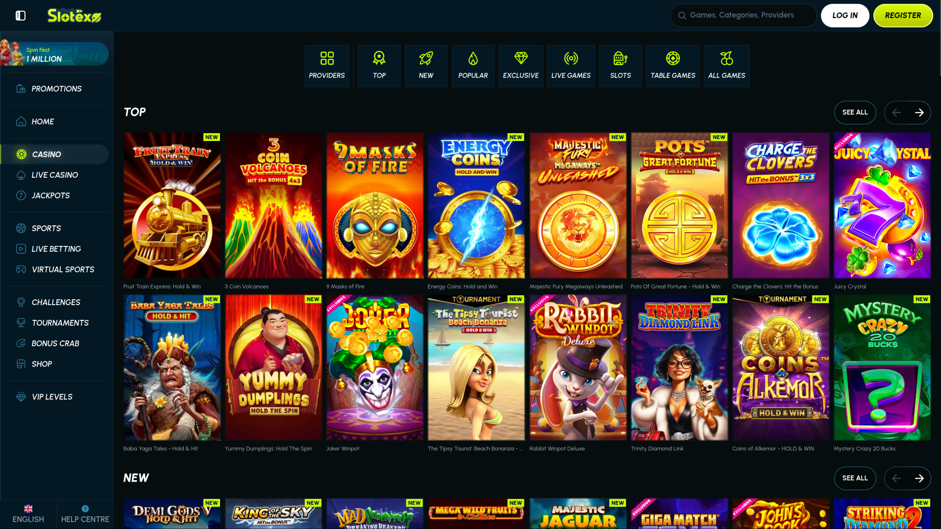 Juegos de escritorio de Slotexo Casino