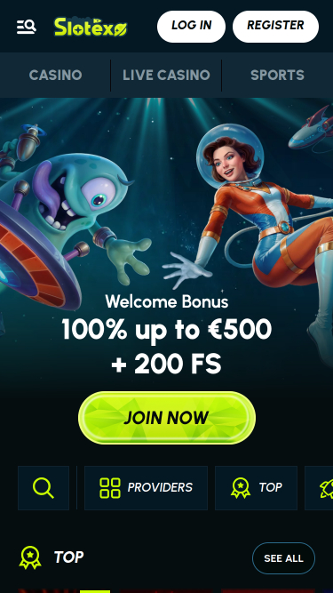 Página de inicio móvil de Slotexo Casino
