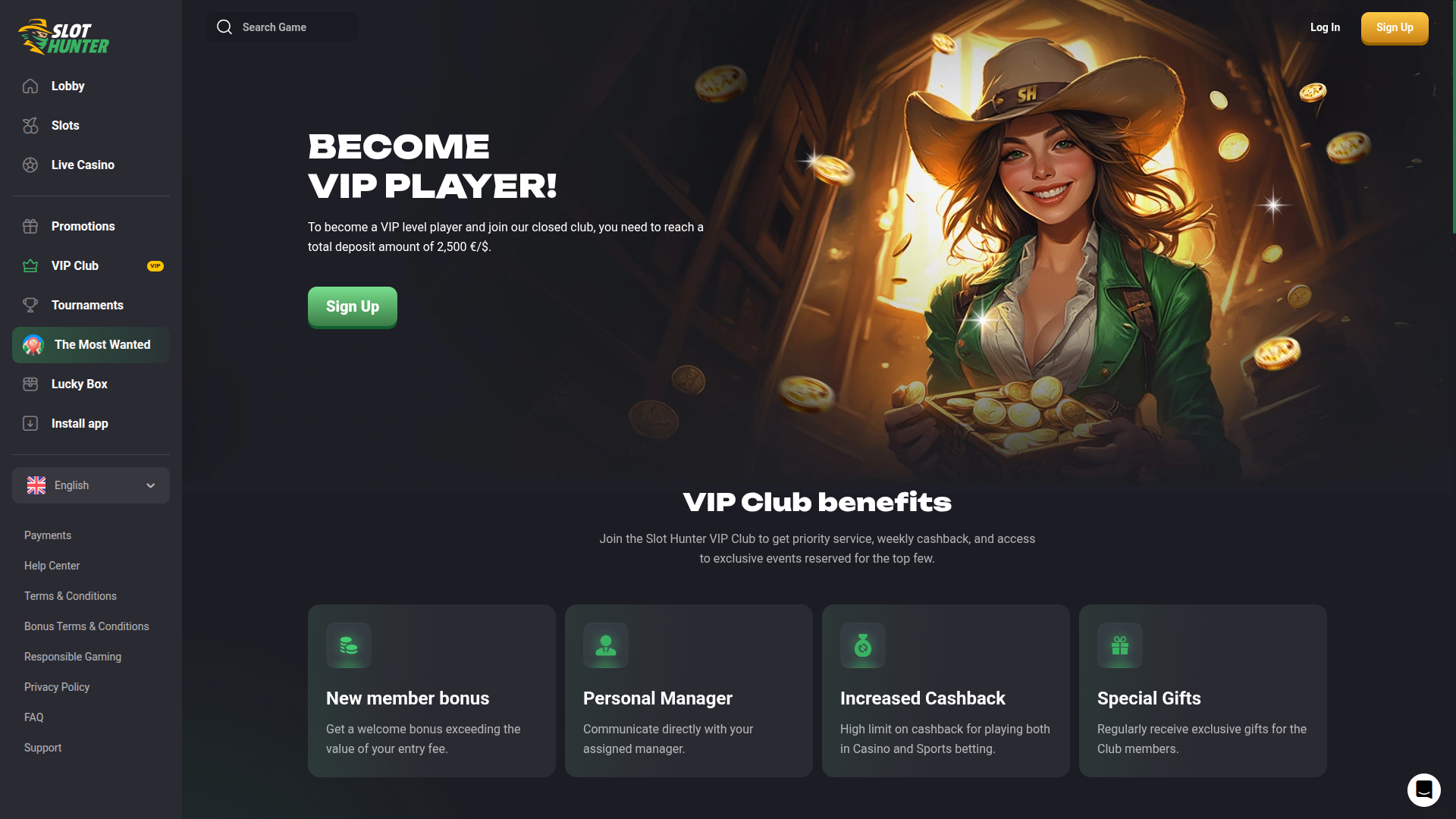 Programa VIP de escritorio de Slot Hunter Casino