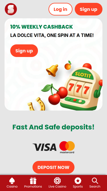 Slotit Casino Mobile Homepage