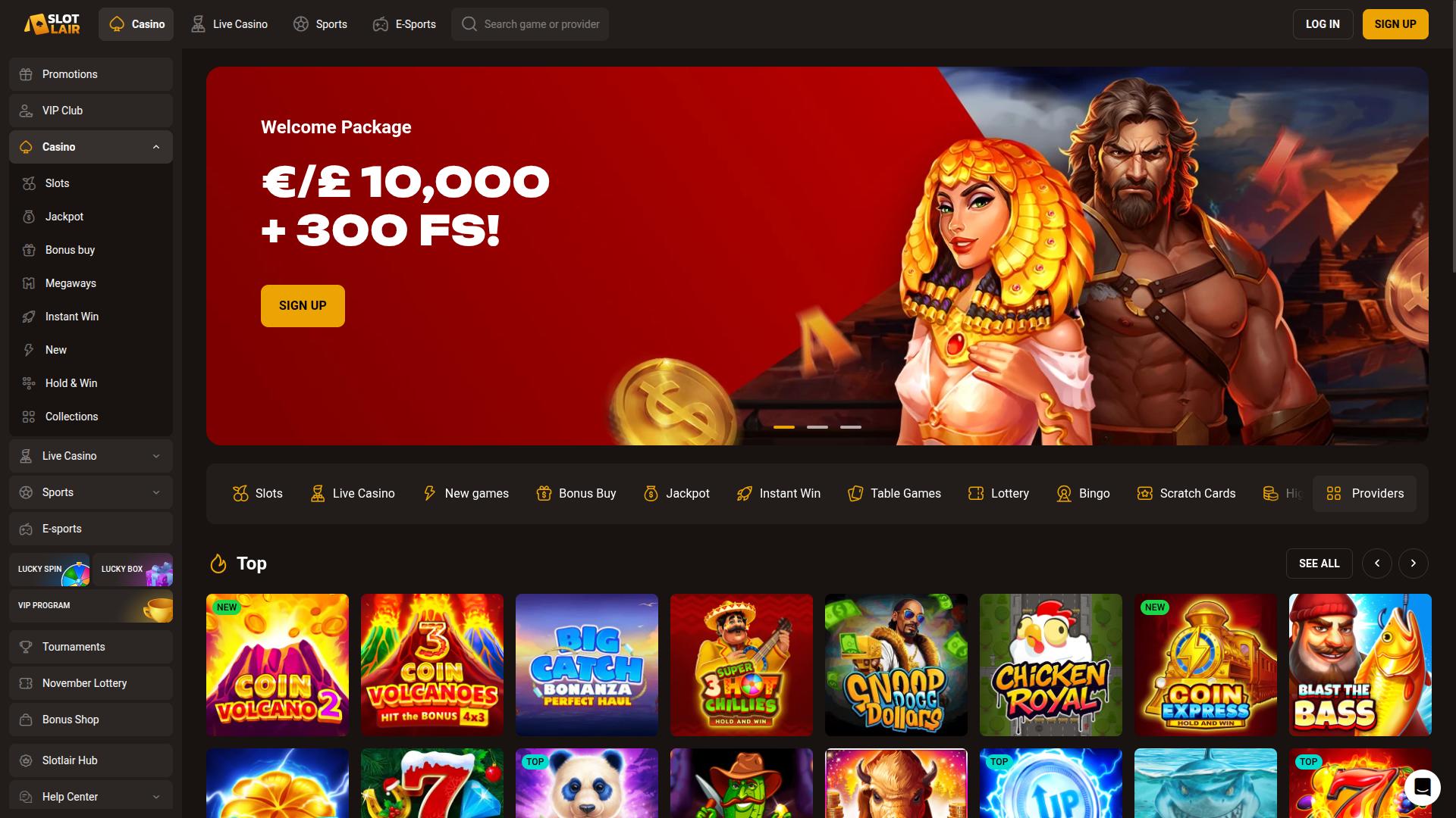 Slotlair Casino Startseite Desktop