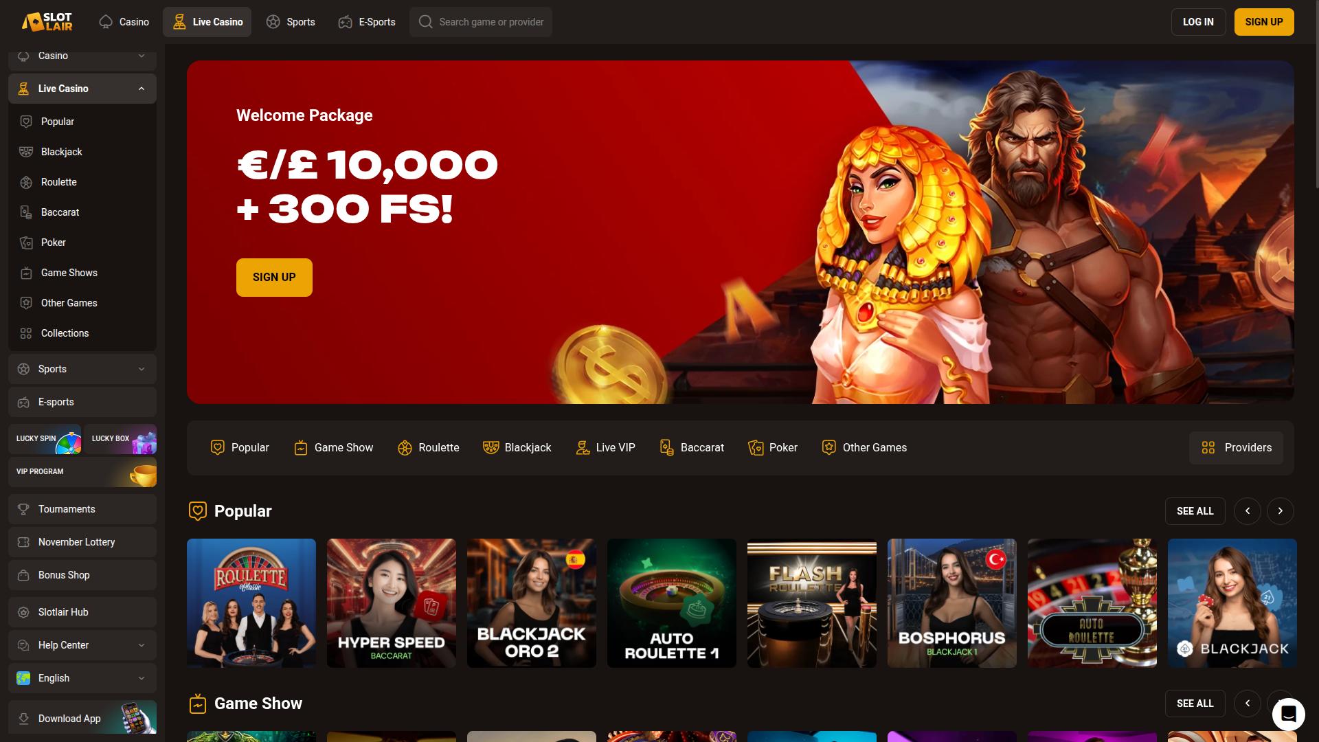 Slotlair Casino Live-Dealer Desktop