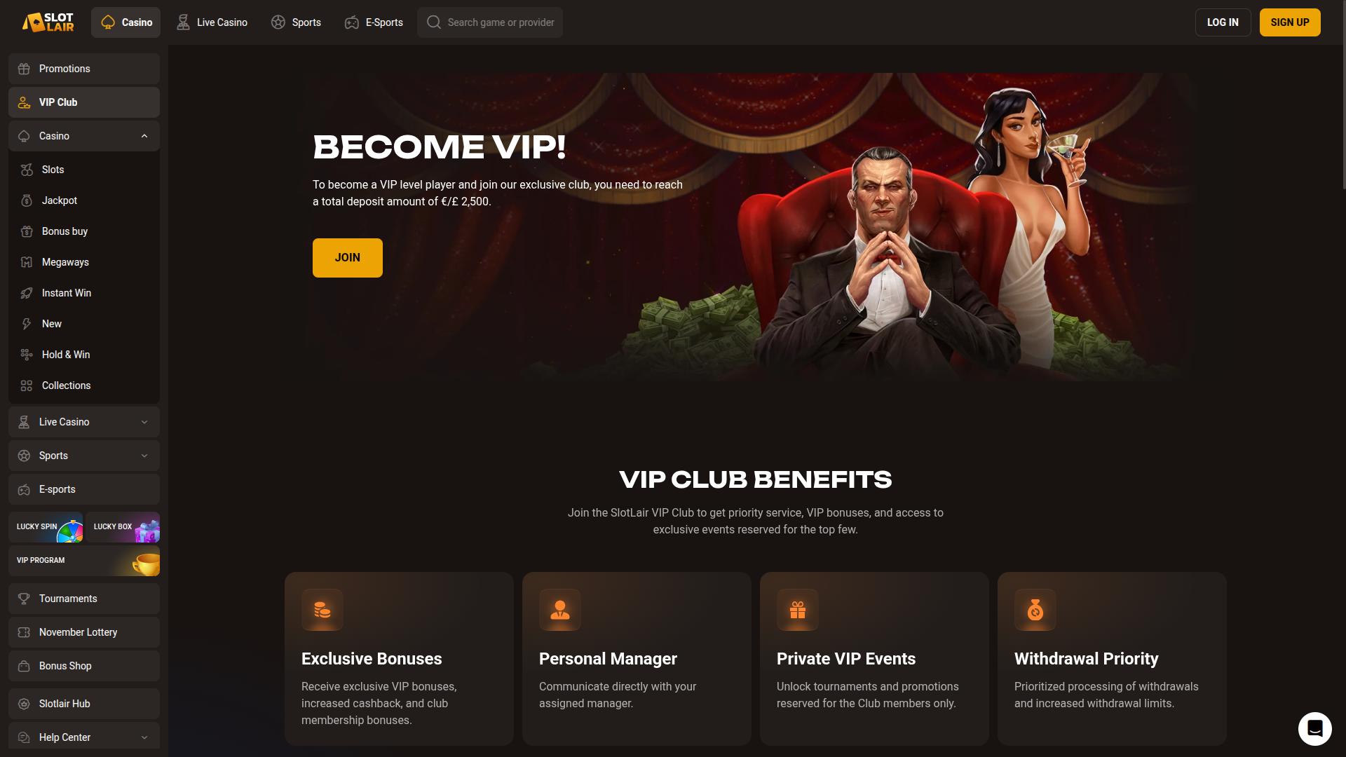 Slotlair Casino VIP-Programm Desktop