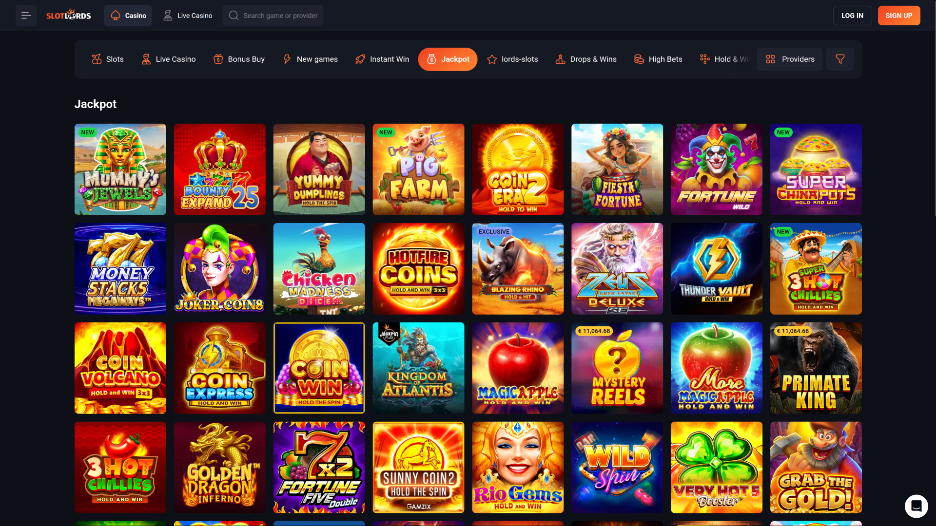 Jackpot sur bureau de SlotLords Casino