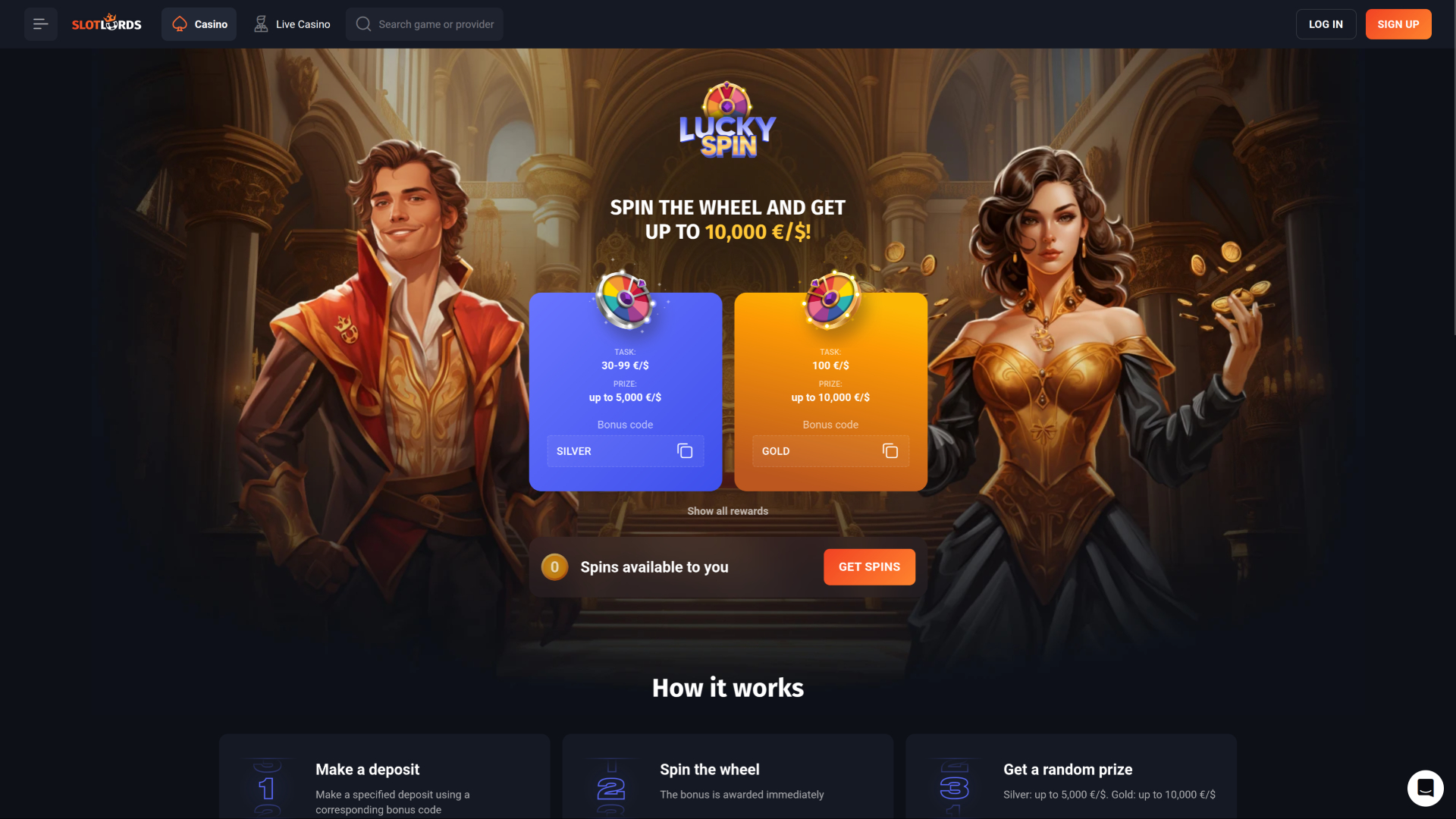 Tour chanceux sur bureau de SlotLords Casino