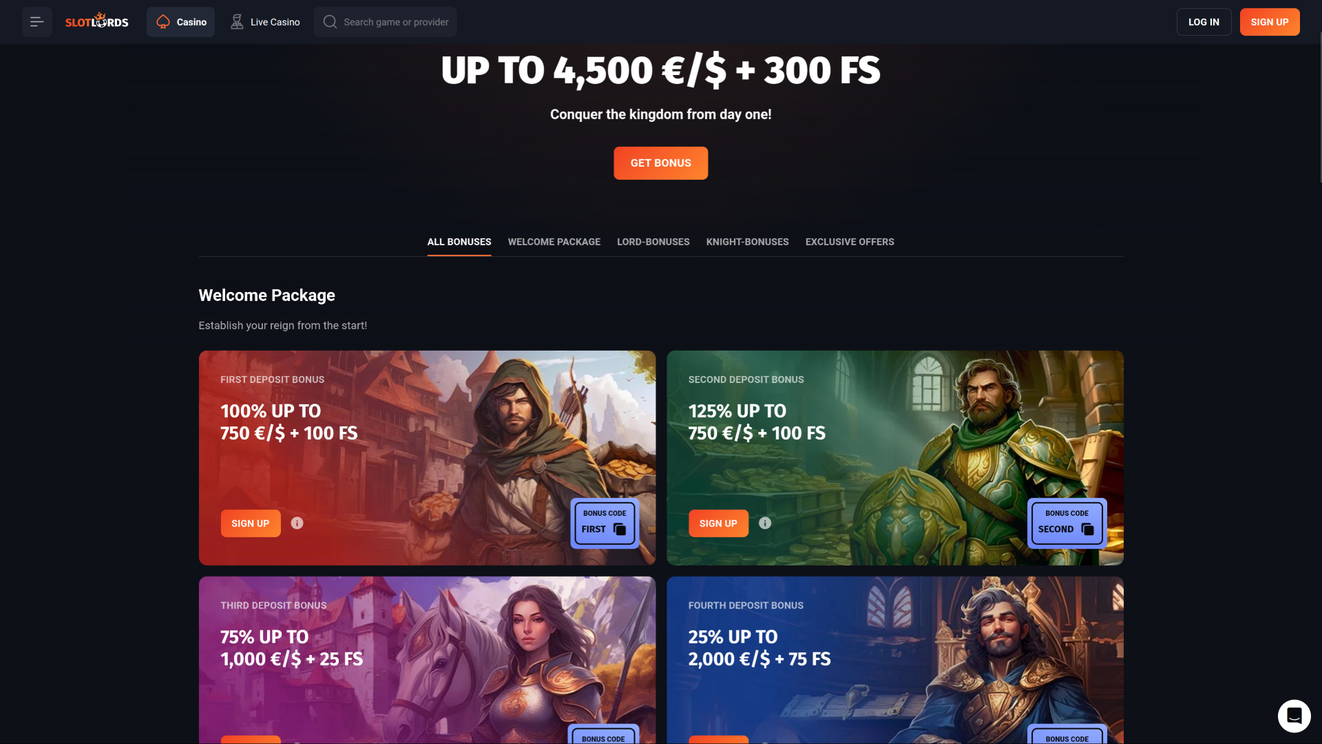 Promotions sur bureau de SlotLords Casino