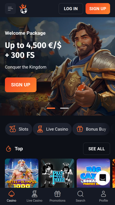 Page d’accueil mobile de SlotLords Casino