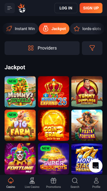 Jackpot mobile de SlotLords Casino