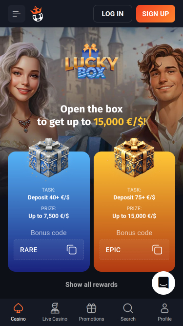 Boîte chanceuse mobile de SlotLords Casino