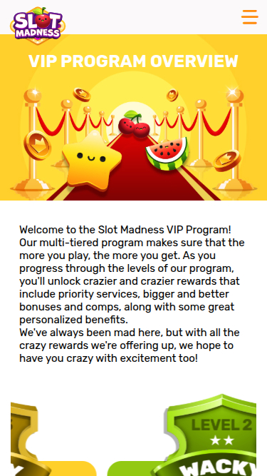 Programme VIP mobile du casino Slot Madness