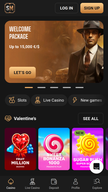 Page d'accueil mobile du casino SlotMafia