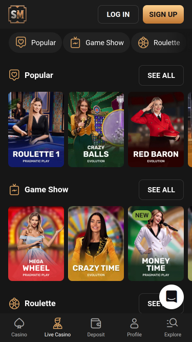 Casino mobile SlotMafia avec croupier en direct