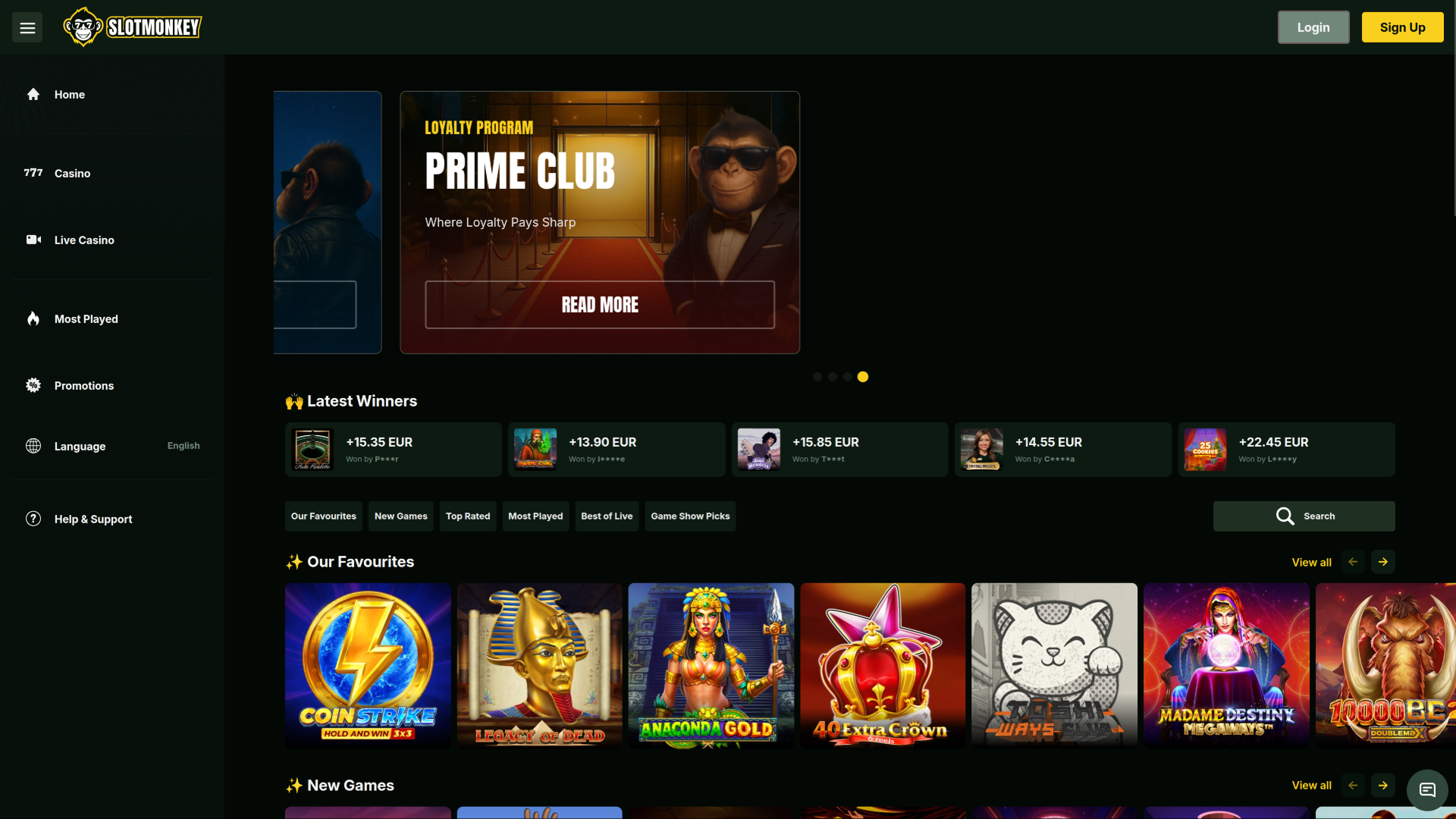 SlotMonkey Casino Homepage