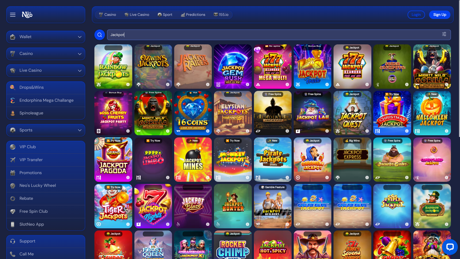 Jackpot du casino SlotNeo sur ordinateur