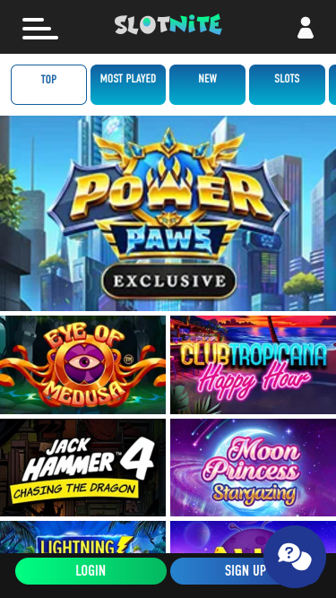 Jeux mobiles de Slotnite Casino