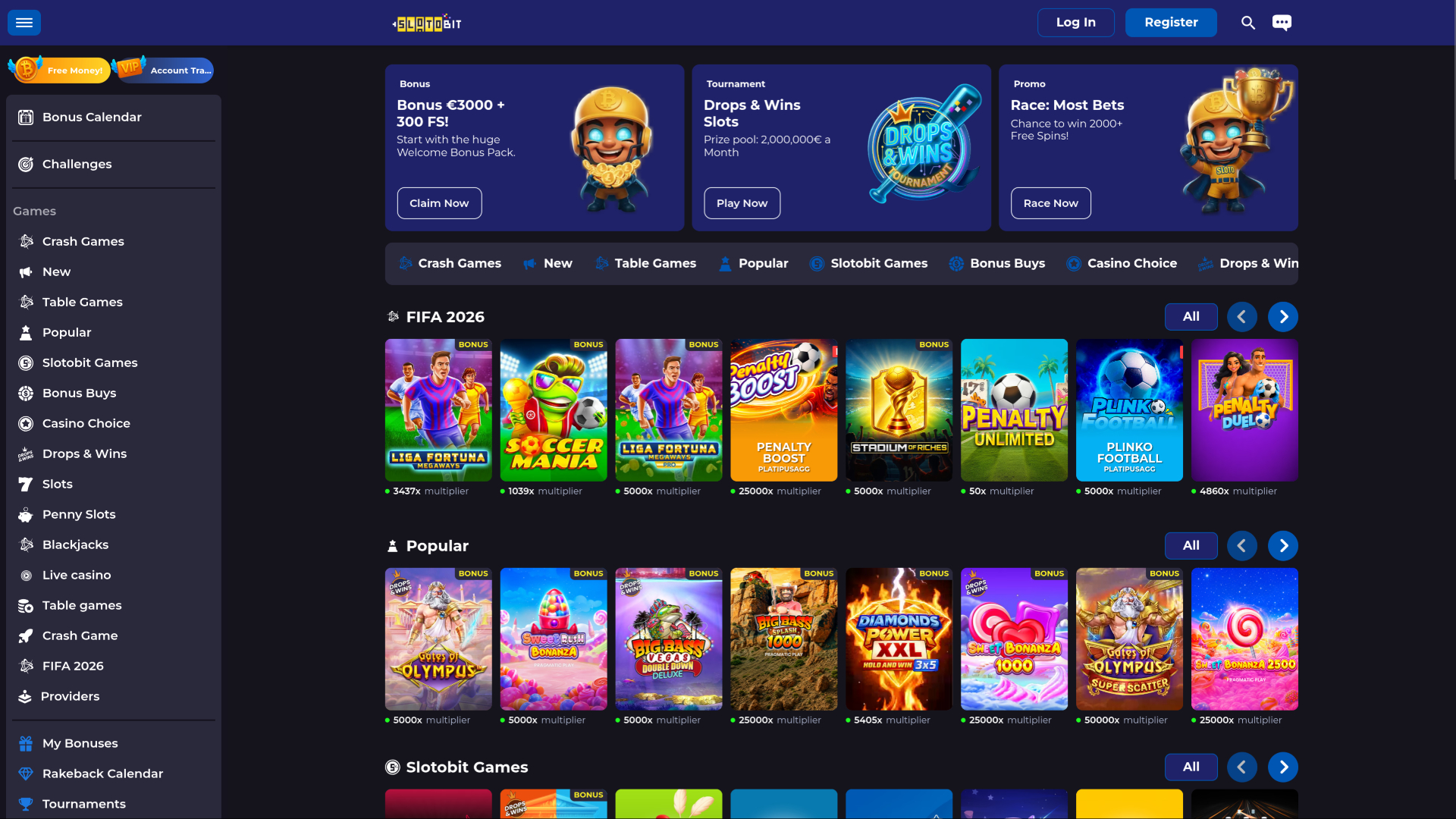 Slotobit Casino Desktop Homepage