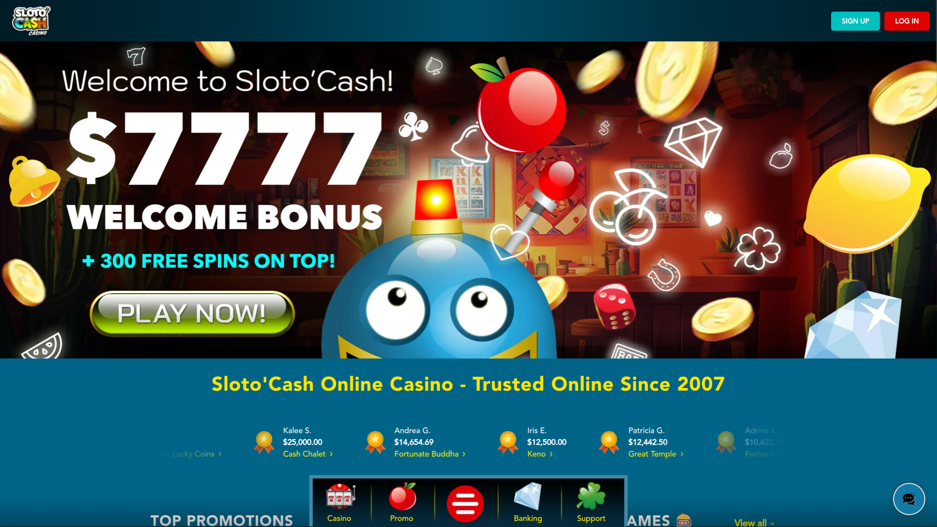 SlotoCash Casino Desktop Homepage