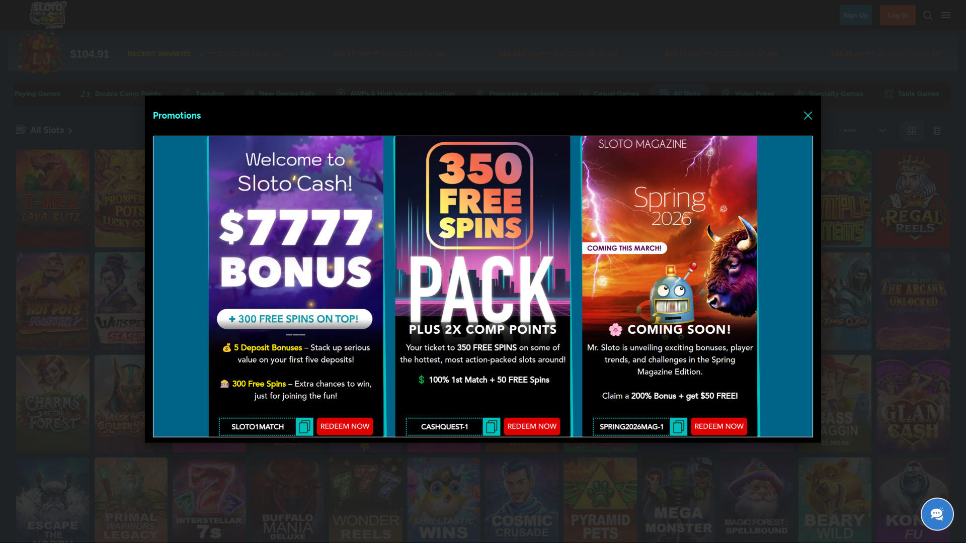 SlotoCash Casino Desktop Promotions