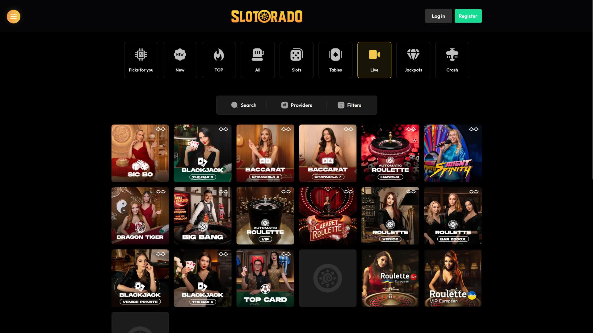 Page de croupier en direct du casino Slotorado