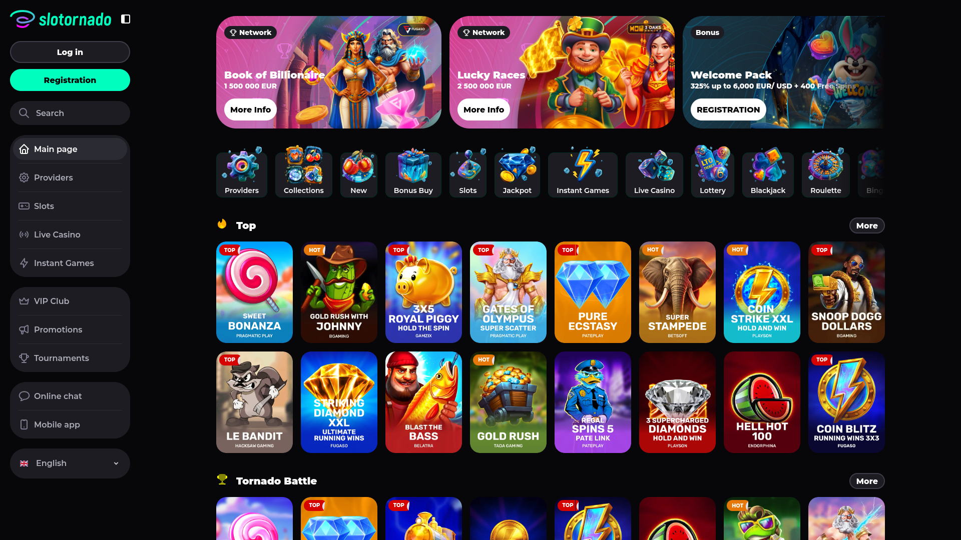 Slotornado Casino Desktop-Startseite