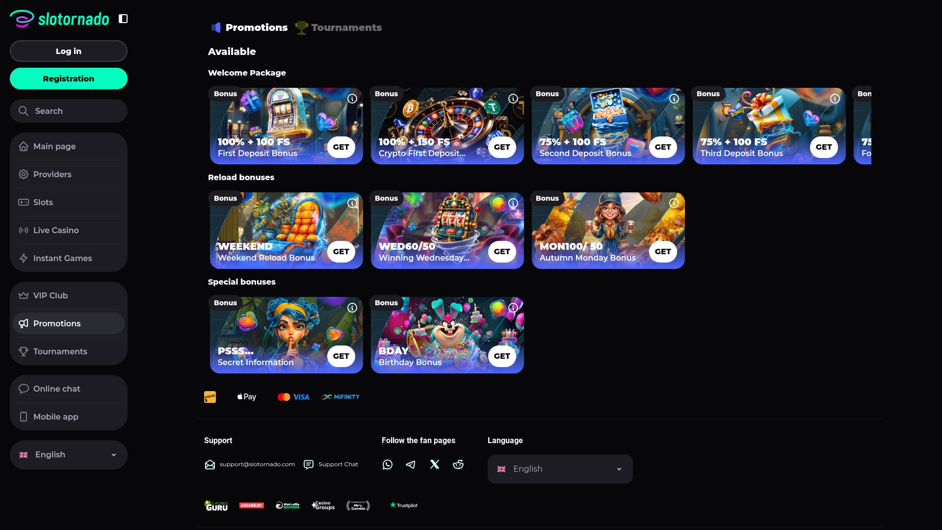 Slotornado Casino Desktop-Aktionen