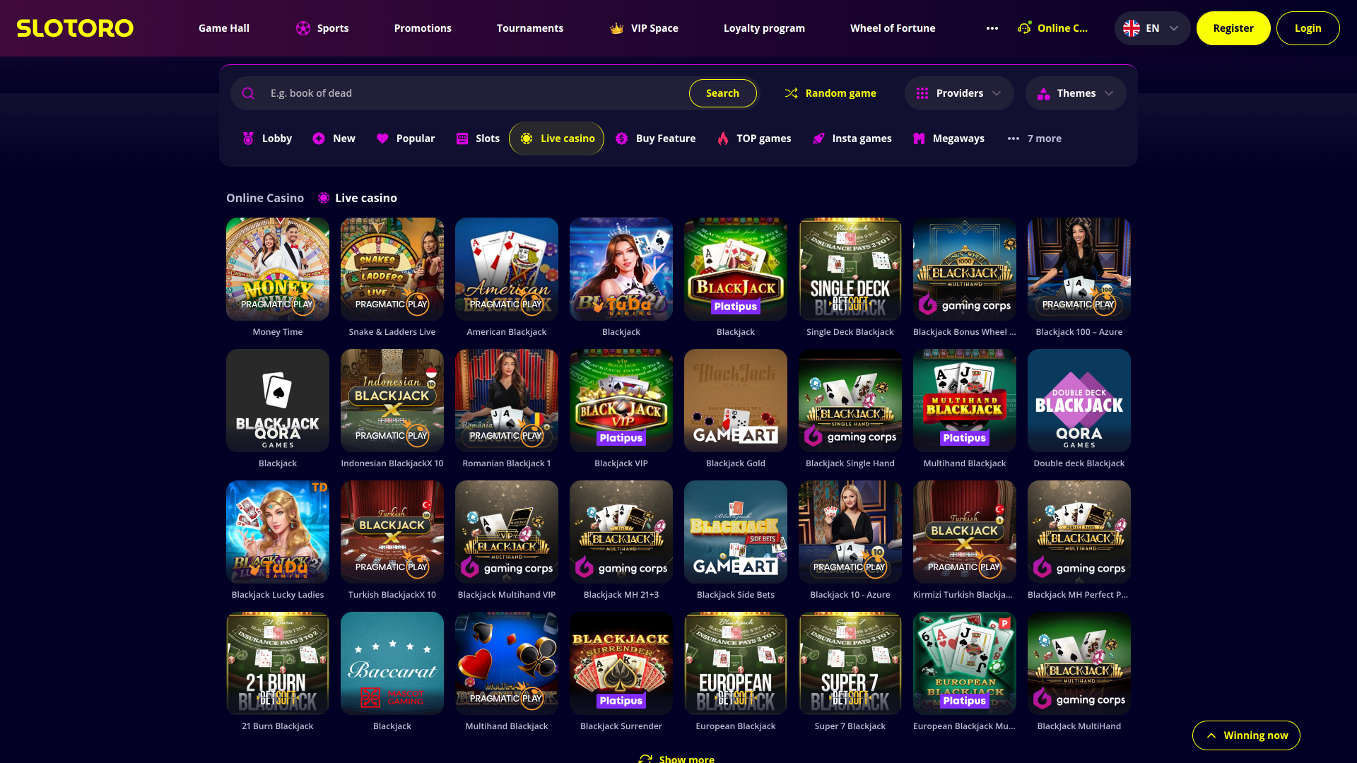 Slotoro Casino Live Dealer Desktop