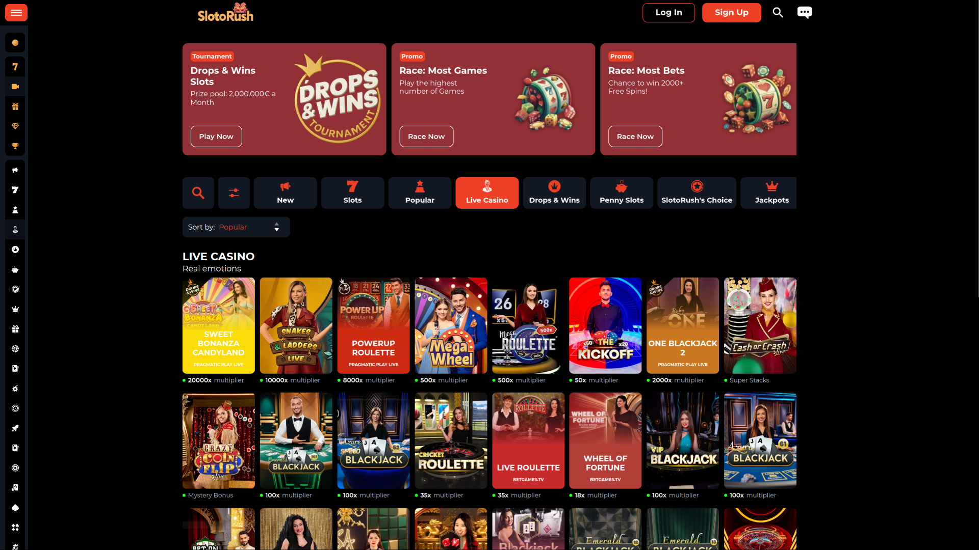 Live dealer desktop di SlotoRush Casino