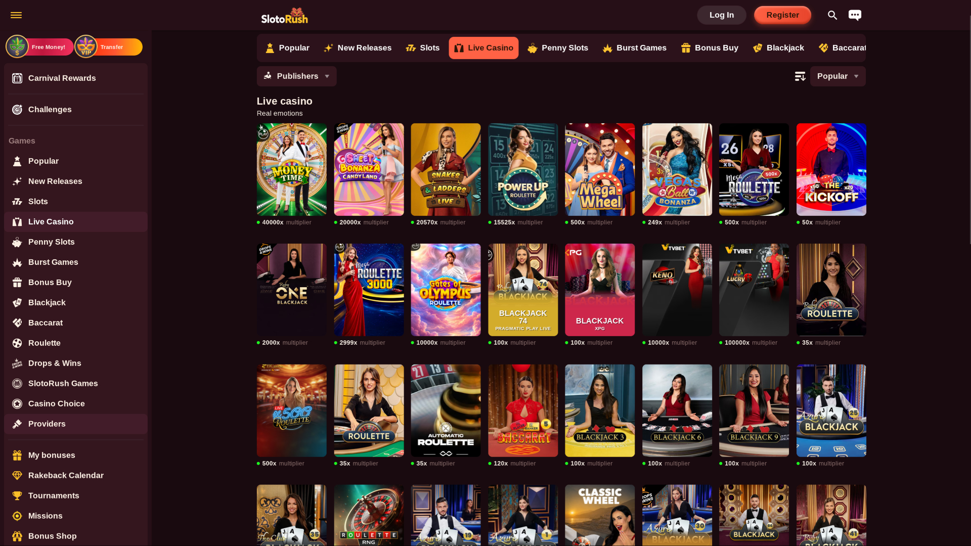 Croupier dal vivo su desktop di SlotoRush