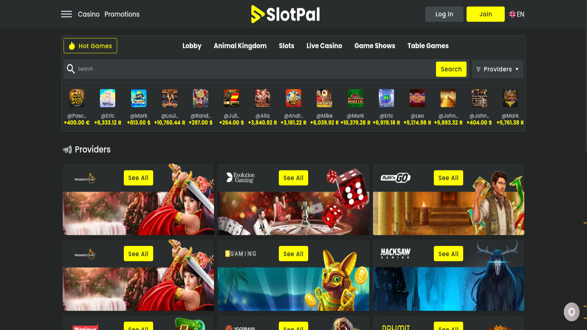 Screenshot der Slotpal Casino-Desktop-Version (Entwickler)