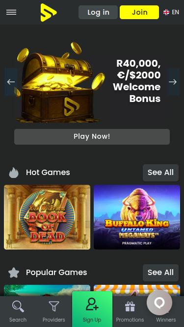 Screenshot der Startseite von Slotpal Casino für Mobilgeräte